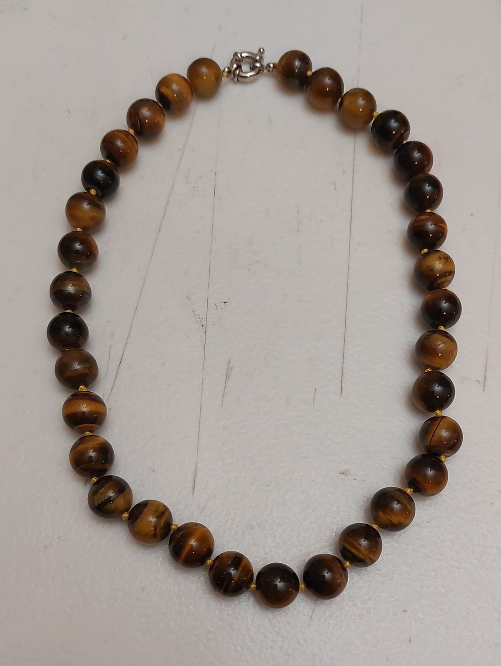 Classic 11mm Round Natural Tiger's Hand Knotted Bead Necklace 18 Inches Long